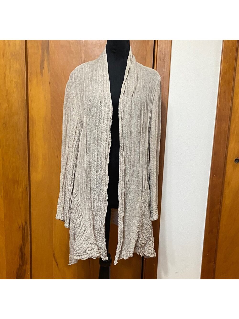 Marilu Made in Italy Beige Open-Front Linen Cardigan Long Sleeves Bohemian